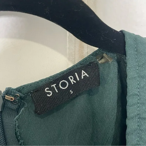 Storia Emerald Green Jacquard V-Neck Ruffle Mini Dress Small 857 - Image 6
