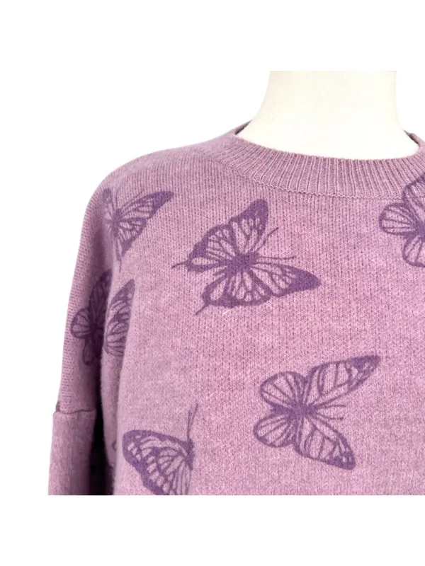 Le Lis Collection Butterfly Print Purple Oversized Sweater Size Medium - Image 3