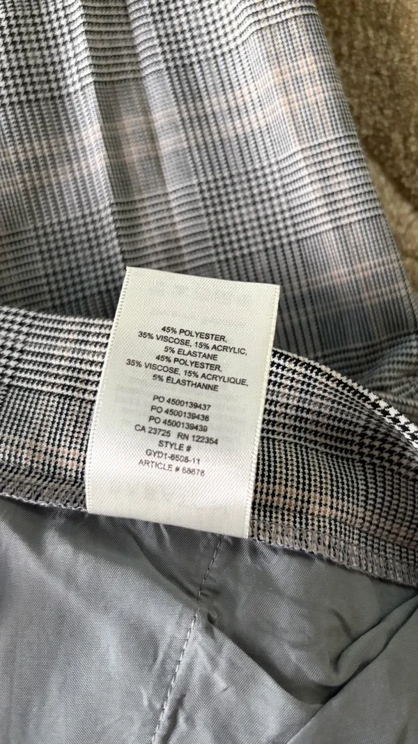 Aritzia Babaton Women’s Conan Grey Plaid Cropped Work Pants Size 6 - Image 6