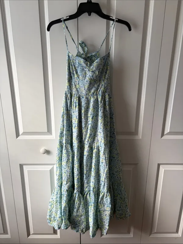 American Eagle Outfitters Blue Floral Tie-Back Maxi Dress Size XS Boho Cottage - Image 3