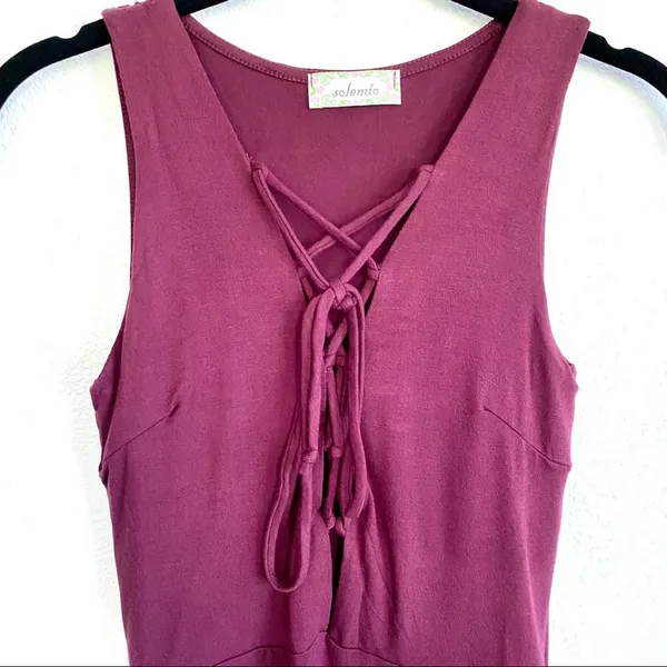 Solemio Maroon Lace Up Snap Bottom Bodysuit Size Small - Image 2