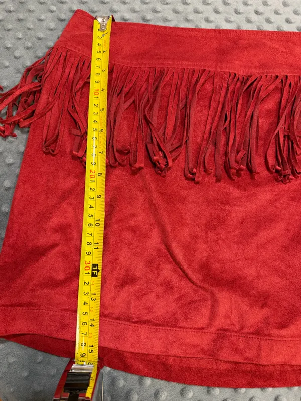 Express Red Fringe Mini Skirt - Image 4