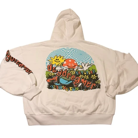Daydreamer Size XS Oversized‎ Mushroom Doodle Hoodie Sweatshirt White Hippie - Image 5