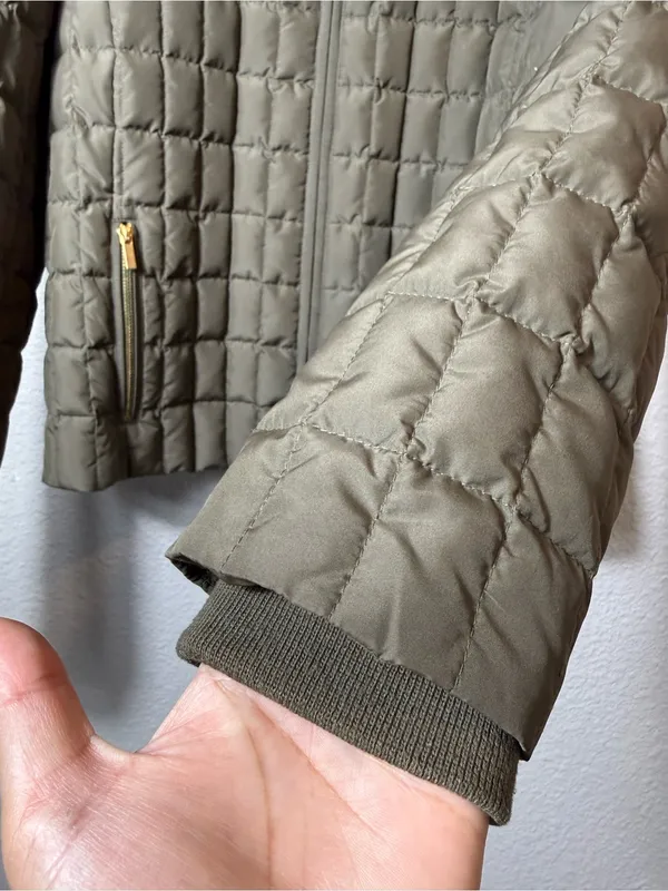 J.Crew Quilted Down Puffer Jacket Olive Green Stand Collar Zip Coat L Style 9732 - Image 6