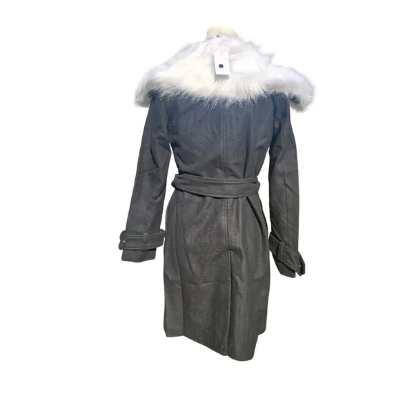 Gabrielle Union NWT Black Wool Blend Belted Coat Removable Faux Fur‎ Collar XS - Image 8