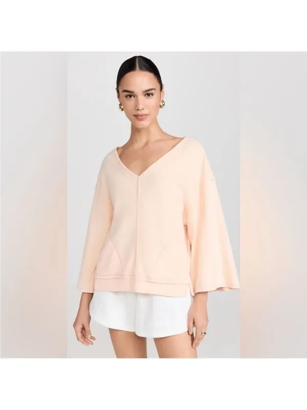 Free People Intimately Day Off Fleece Pullover Sweater Peach lounge cozy Sz S - Image 6