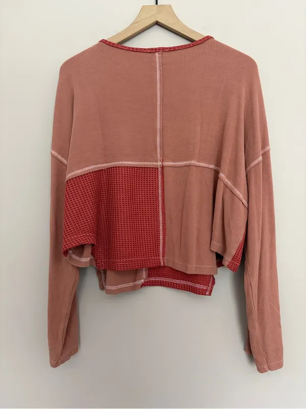 POL Patched Waffle Henley Red/Pink Large - Image 2