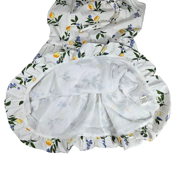 Sim & Sam Lemon Print Cotton Halter Mini Dress White Floral‎ Smocked Back XL - Image 3