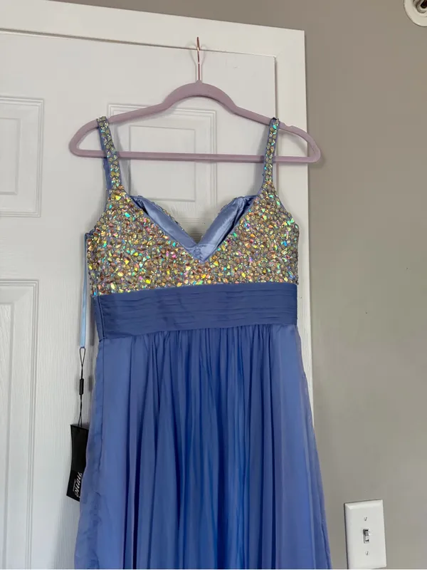 La Femme Periwinkle Blue Rhinestone Maxi Dress Event Prom Wedding Guest NEW - Image 12