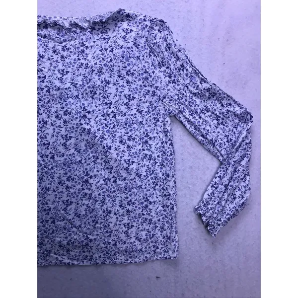 Reformation Blouse Women Small Blue Floral Tie Neck Long Sleeve Peasant Top - Image 8