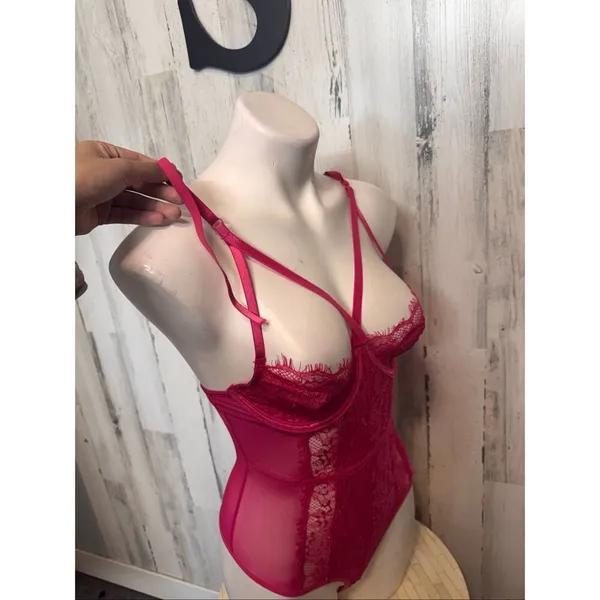 Hot Pink Lace Mesh Bodysuit Teddy Lingerie Size Small - Image 7