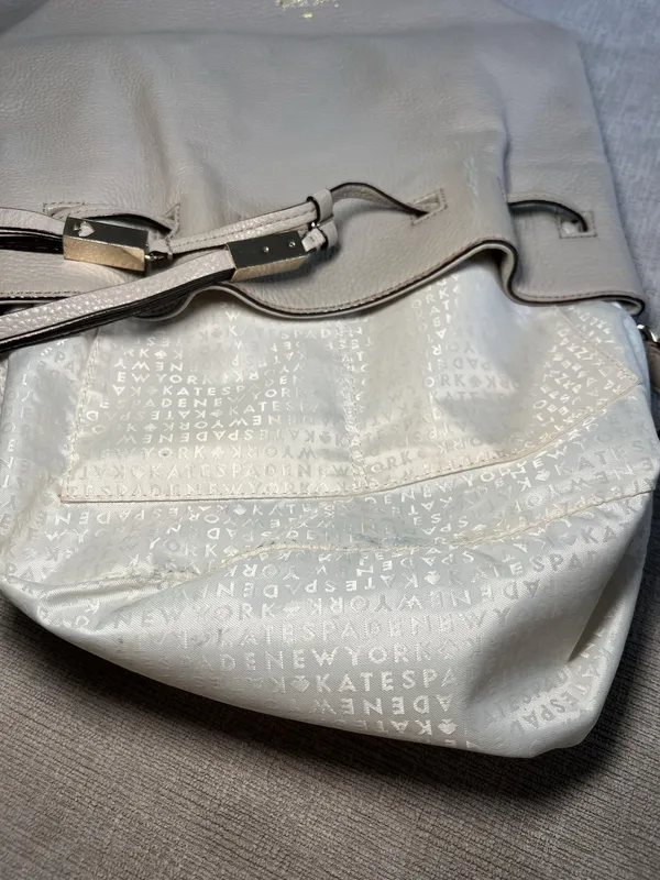 Kate Spade Bucket Bag Womens Large Beige Leather Tassel Drawstring Crossbody - Image 10