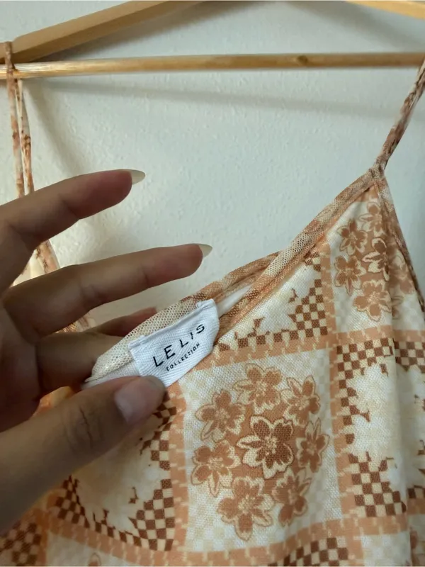 Le Lis Cream and Tan Spaghetti-Strap Maxi mesh Dress - Image 5