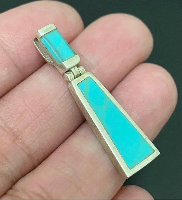 Vintage Sterling Silver 925 Native American Turquoise Inlay Door Knocker Pendant - Image 7