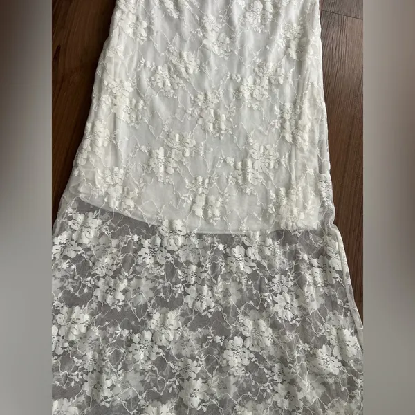 Kish Vintage Y2K Layering Lace Maxi Skirt Feminine Fairy Coquette Ethereal White - Image 3