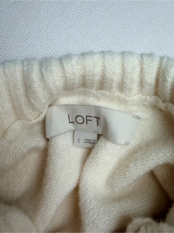 LOFT Women’s Small Ivory Mock Neck Sweater Ribbed Trim Soft Knit Pullover - Image 3