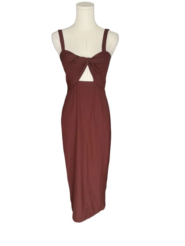 BHLDN - Brown Twist Front Cutout Midi Dress Size 0 - Image 2