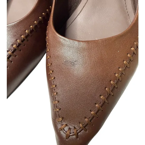 Handmade Brown Leather Pointed Toe Flats Size 6.5 (230) Whipstitch Low Heel - Image 11