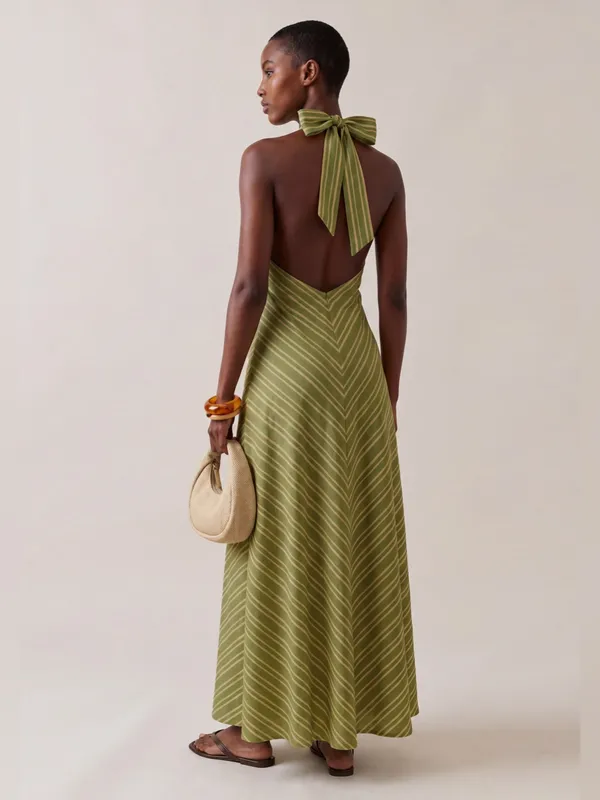 NWT Few Moda Noelle Cotton Dress size Small S Citrus Stripe Green maxi o.p.t - Image 3