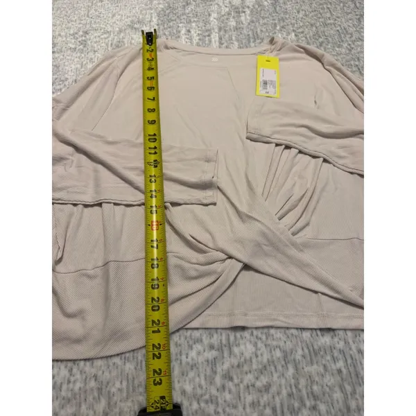 All in Motion Womens Twist Front Long‎ Sleeve Ribbed Top Beige Size 2X - Image 3