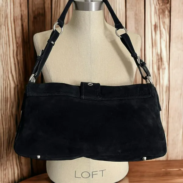 COPY - EuroWellness‎ Black Suede Purse Silver Gold Grommets - Image 3