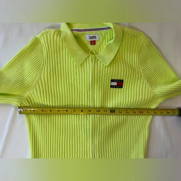 tommy hilfiger sweater XL Lime Green Zip Up Ribbed Top - Image 3