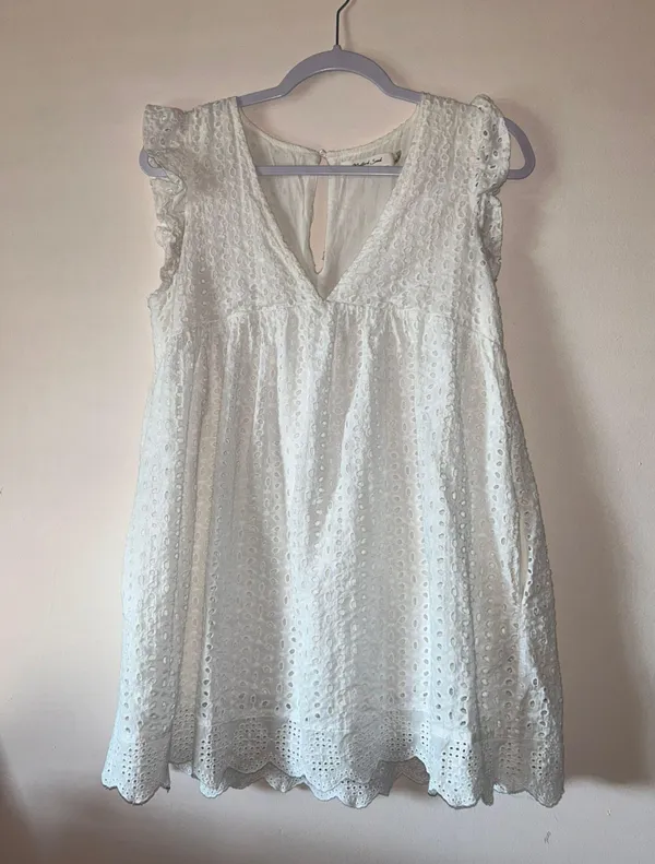 White Designer Floral Eyelet Dress - Image 2