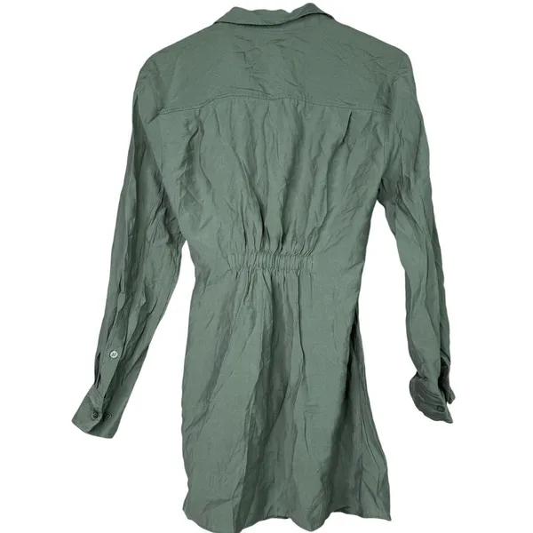 Zara Long Sleeve Tunic Wrap Style Mini Dress Collard V Neck Button M Sage Green - Image 7