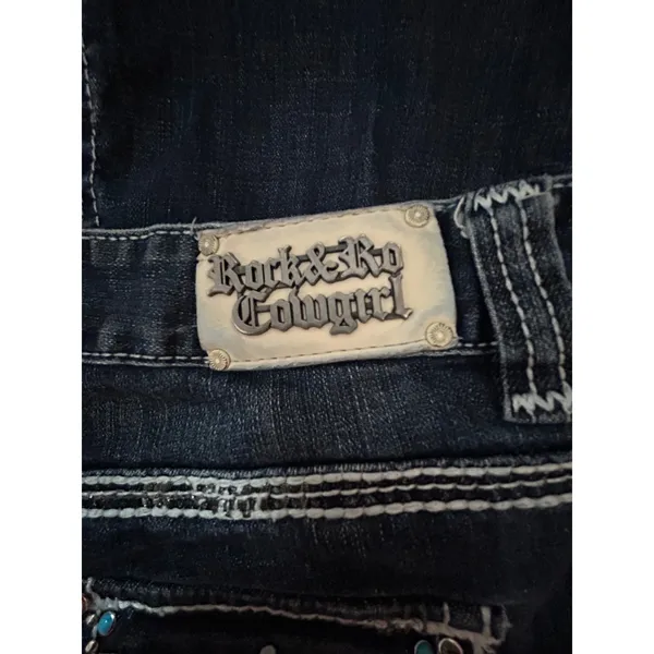 ROCK‎ & ROLL COWGIRL Jeans 28x32 Dark Wash Studded Side Seam Embellished Western - Image 4