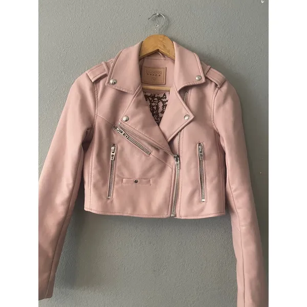 Blank NYC Pink Faux Leather Cropped Moto Jacket Blush XS - Image 5