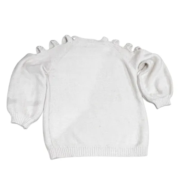 Easel Cream Pearl Cutout Sleeve Fuzzy Knit Sweater S/M - Image 6
