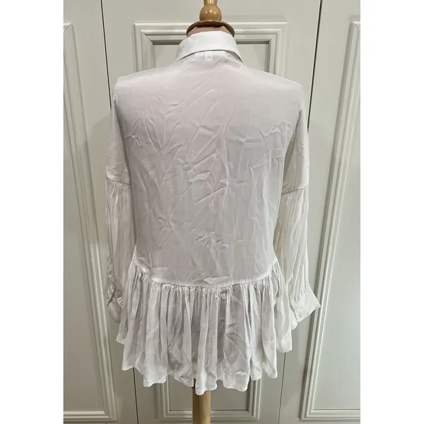 A Mente Women's White High Low‎ Blouse Size Small Peasant Poet Victorian - Image 6