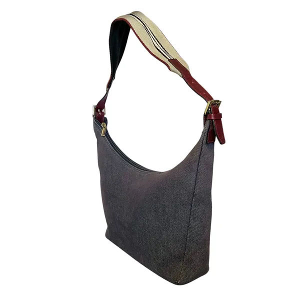 Burberry Vintage Y2K Denim Blue Icon Stripe Leather Strap Hobo Shoulder Bag - Image 12