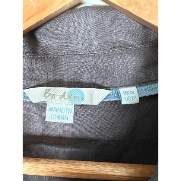 Boden Linen Tunic Shirt Women 12 Gray Floral Button Lagenlook Art Teacher Indie - Image 6