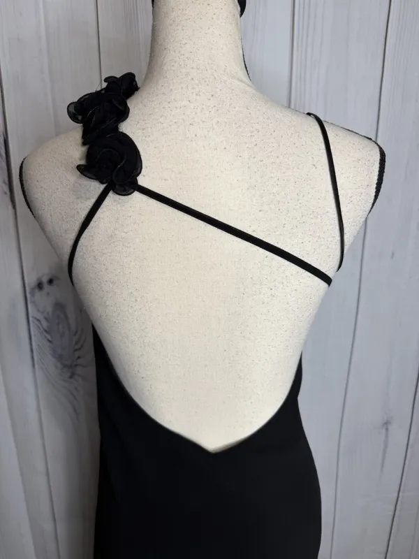Faviana Couture Size 8 Long Maxi Dress Rosette Pleated Prom Formal Black Vintage - Image 9