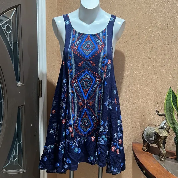 Free people blue patterned open back flowy dress - Image 2
