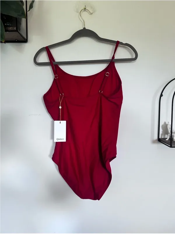 NWT Quince Cherry‎ Red Italian Cami One-Piece Swimsuit Size Large - Image 3