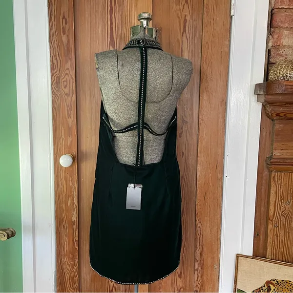 NWT NBDxRevolve Lourdes Green Velvet High Neck Beaded Open Back Mini Dress~ L🧡🎀 - Image 8