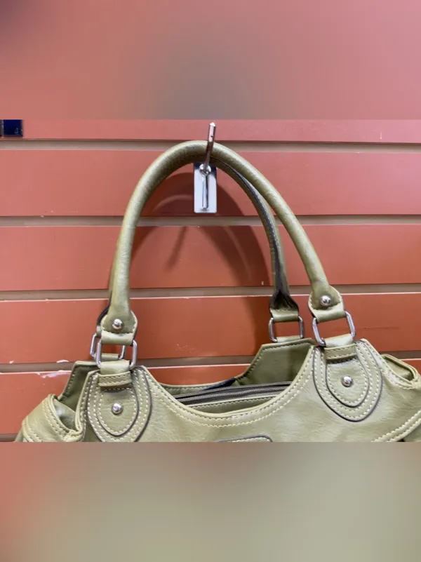 Emilie M Olive Green Ruched Satchel Shoulder Bag - Image 6