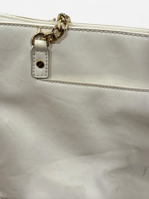 Michael Kors White Embossed Logo Patent Tote Bag Chain Strap Shoulder Purse - Image 4