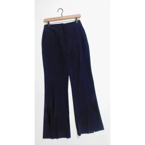 NANUSHKA Tulip Cady‎ Flared Trousers Navy Blue Solid Slit Legs Office Small - Image 2