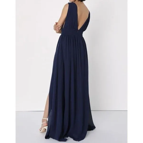 Lulus Dress Heavenly Hues Elegant Navy Blue Sleeveless Maxi Slit Size Small - Image 4