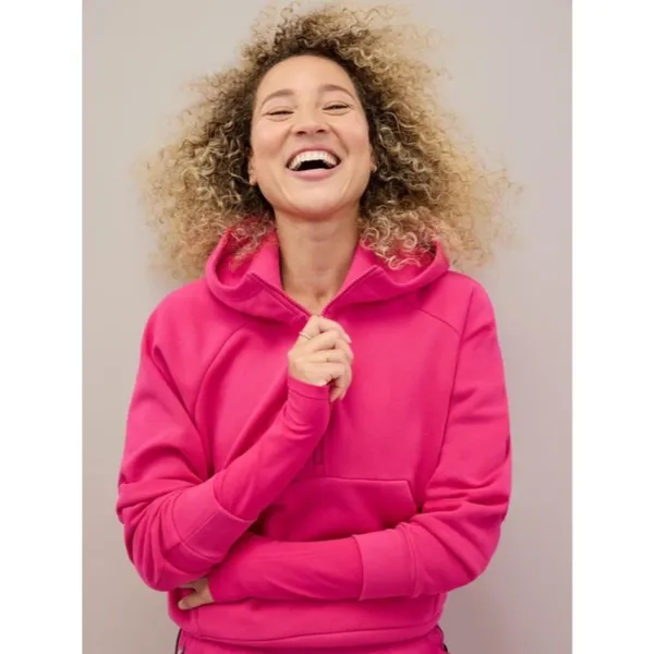 New Athleta M Easy Fleece 1/2 Zip Hoodie Dahlia Pink Medium #473713 - Image 3