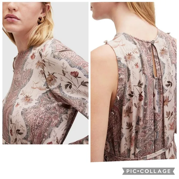 All Saints Susannah Cascade Maxi Dress Removable Sleeves Boho Floral US Size 0 - Image 4