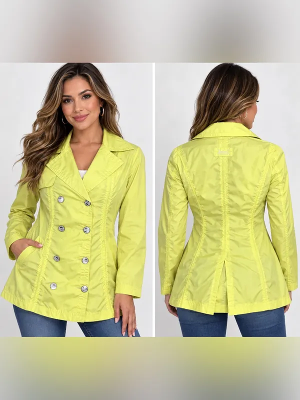 Joujou Women’s XL Lime Yellow Waterproof Double Breasted Rain Jacket - Image 2