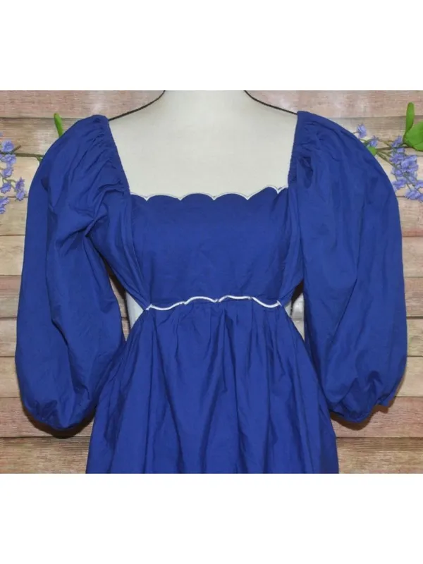 NWT Anthropologie Forever That Girl Mimi Size M Blue Scalloped Mini Sun Dress - Image 4