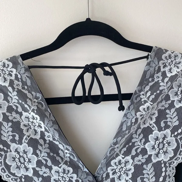 Vintage R.E.O. Originals 70's Black sheer dress with Lace Size 14 Retro preppy - Image 4