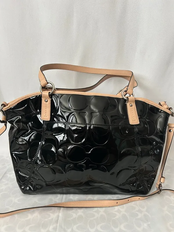 Coach Black Patent Leather w/ Tan Leather Trim Tote Shoulder Bag Purse ♥️♥️ - Image 2