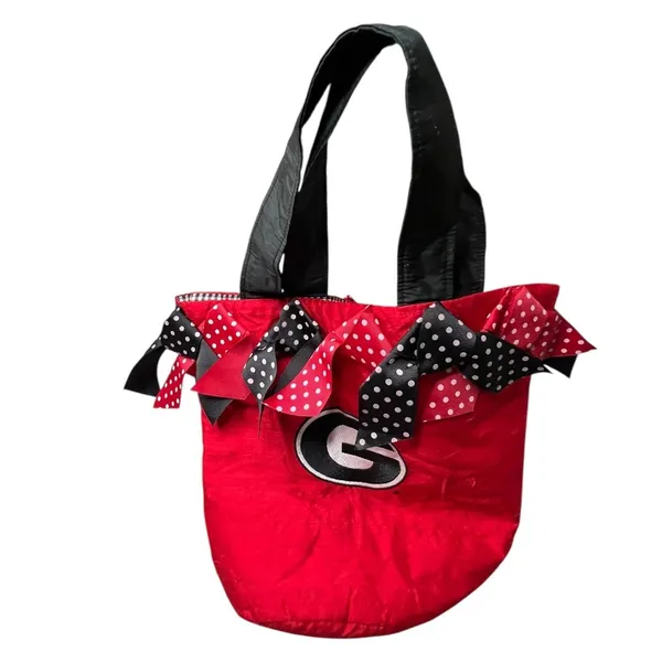 La Shea Georgia Bulldogs UGA Red Bow Gingham Lined Tote Bag Handbag NCAA - Image 4