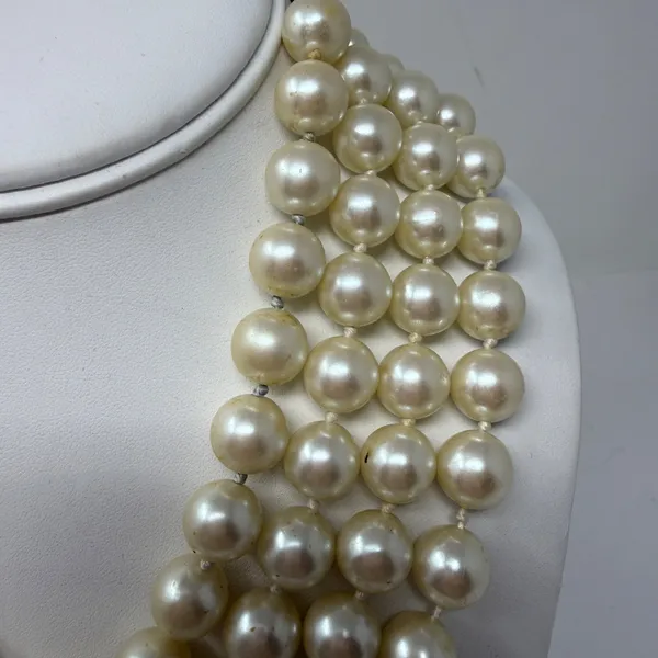 Carolee Faux Pearl Beaded Bead Three Strand Statement Necklace Gold Clasp - Image 5